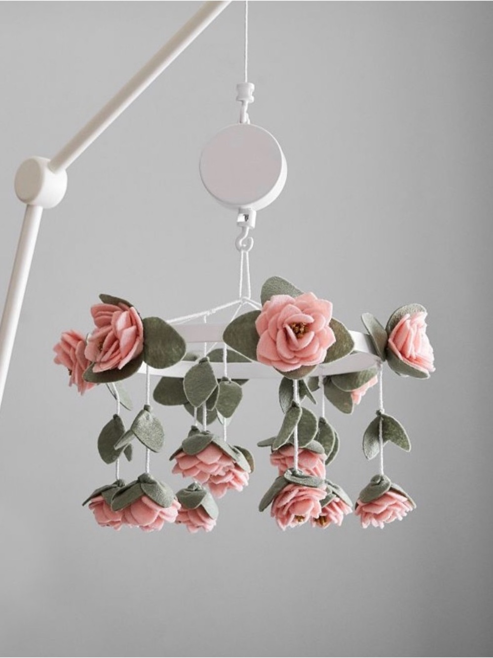Pottery Barn Kids Felted Pink Roses Musical Baby Crib Mobile